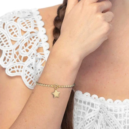 Bracciale in Acciaio PVD Oro a Catena a Sfere con Stella Pendente