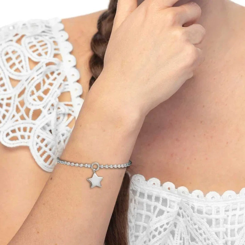Bracciale in Acciaio a Catena a Sfere con Stella Pendente