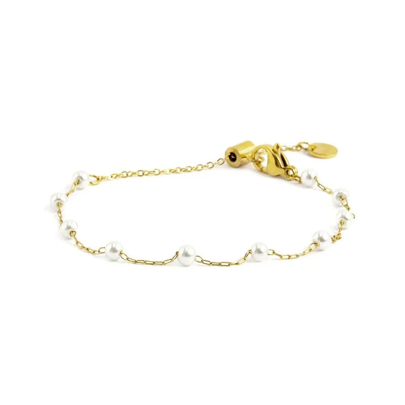 Bracciale Catena con Perle Bianche in Acciaio Oro Marlù Marlù