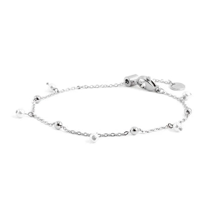 Bracciale Catena con Sfere e Perle Bianche in Acciaio Marlù