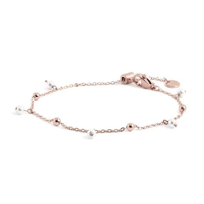 Bracciale Catena con Sfere e Perle Bianche in Acciaio Rosé Marlù