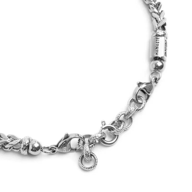 Bracciale Catena Fishbone con Malachite e Occhio di Tigre in Acciaio Marlù