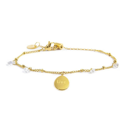 Bracciale con Medaglietta Rosa dei Venti e Cristalli Bianchi in Acciaio Oro Marlù