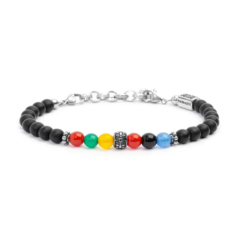 Bracciale con Pietre Multicolor e Onice Nero in Acciaio Marlù Marlù