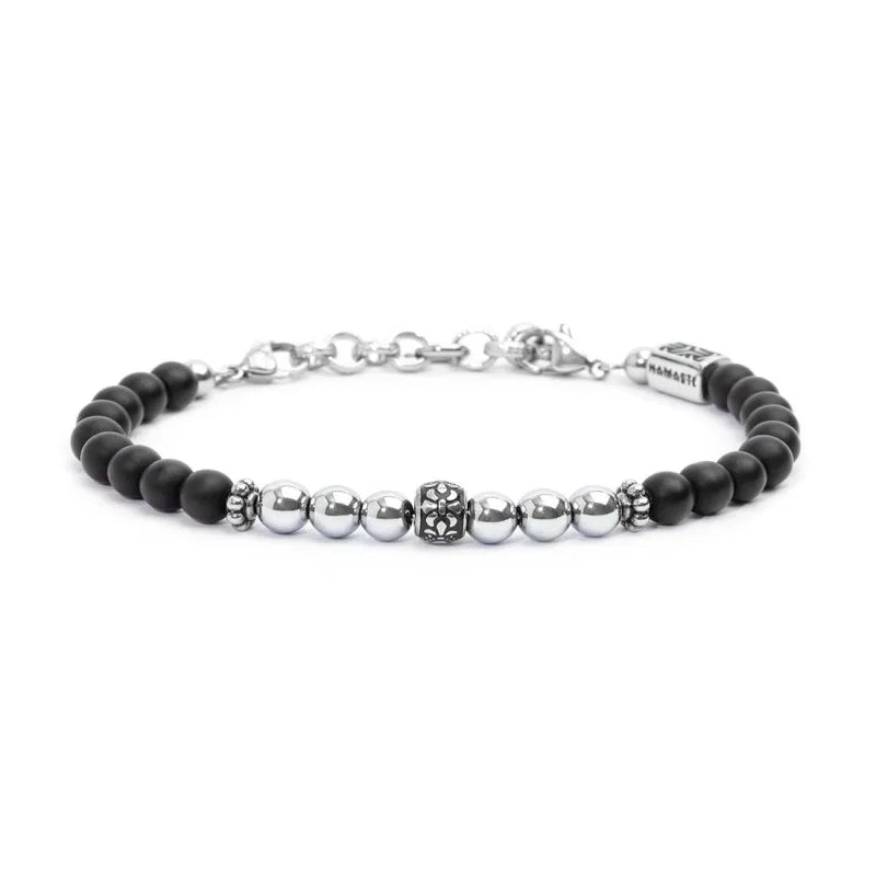 Bracciale con Onice Nero e Sfere in Acciaio Marlù
