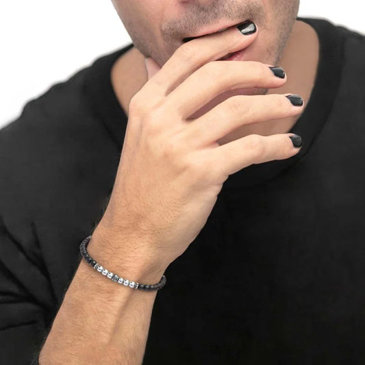 Bracciale con Onice Nero e Sfere in Acciaio Marlù Marlù