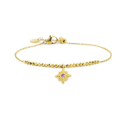 Bracciale Rosa dei Venti Pendente con Zircone Viola in Acciaio Oro Marlù