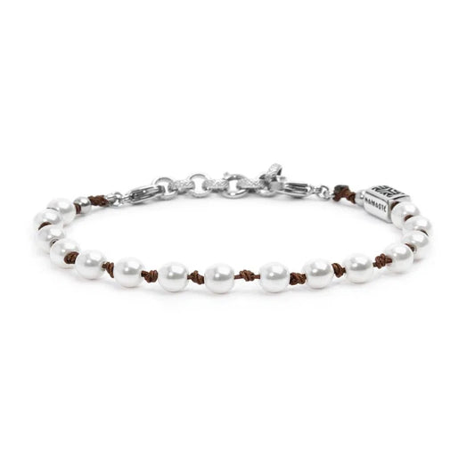 Bracciale Cordino Marrone con Perle da 6 mm e Acciaio Marlù Marlù