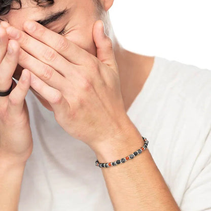 Bracciale in Acciaio con Pietra Corniola Rossa e Pietra Lavica