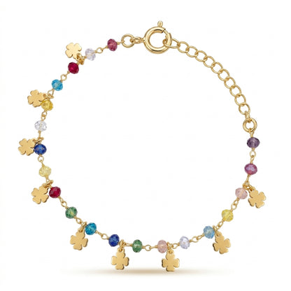 Bracciale Incanto di Quadrifogli in Argento 925 Placcato Oro 18kt con Gemma di Luce e Cristalli Multicolore Gioielli in Argento