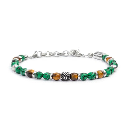 Bracciale Malachite e Occhio di Tigre in Acciaio Marlù