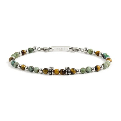 Bracciale in Acciaio con Pietre Occhio di Tigre e Turchese Africano