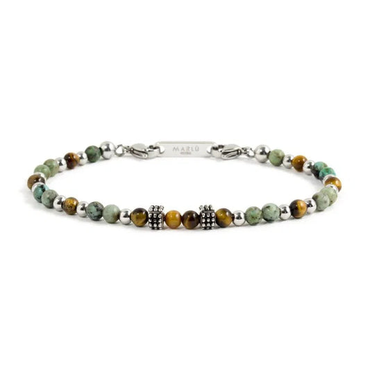 Bracciale in Acciaio con Pietre Occhio di Tigre e Turchese Africano Marlù
