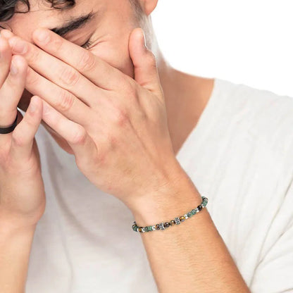 Bracciale in Acciaio con Pietre Occhio di Tigre e Turchese Africano