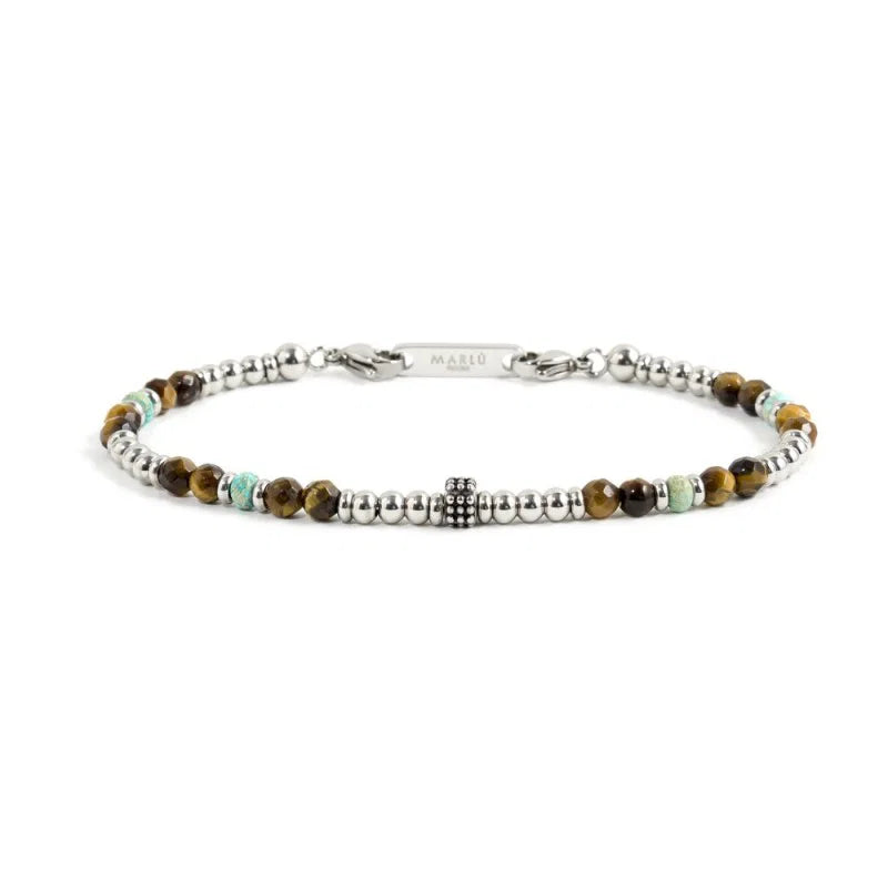 Bracciale in Acciaio con Pietre Occhio di Tigre e Turchese