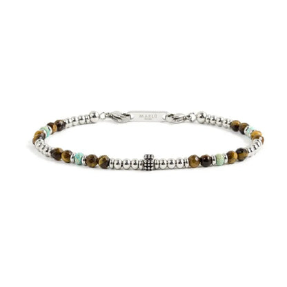 Bracciale in Acciaio con Pietre Occhio di Tigre e Turchese