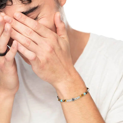 Bracciale in Acciaio con Pietre Occhio di Tigre e Turchese