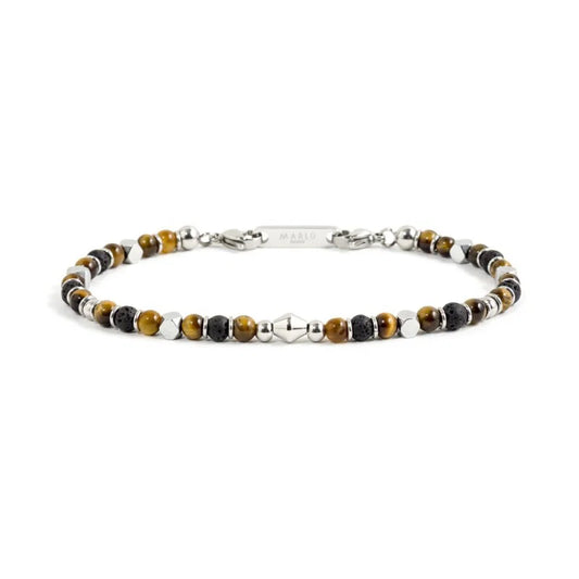 Bracciale in Acciaio con Occhio di Tigre, Pietra Lavica ed Ematite Marlù
