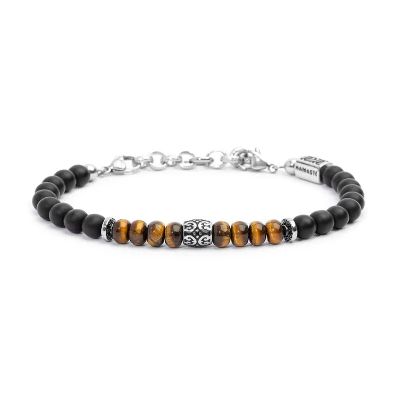 Bracciale Onice e Occhio di Tigre in Acciaio Marlù
