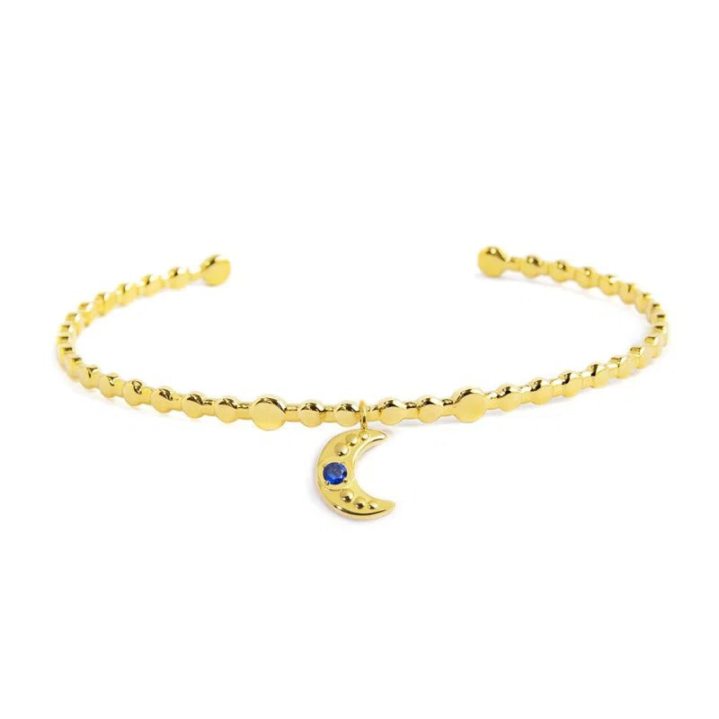 Bracciale Rigido Luna Pendente con Zircone Blu in Acciaio Oro Marlù