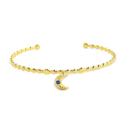 Bracciale Rigido Luna Pendente con Zircone Blu in Acciaio Oro Marlù