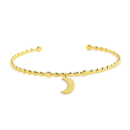 Bracciale Rigido Luna Pendente con Zircone Blu in Acciaio Oro Marlù