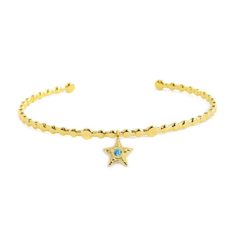 Bracciale Rigido Stella Pendente con Zircone Azzurro in Acciaio Oro Marlù Marlù
