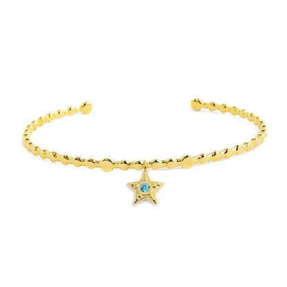 Bracciale Rigido Stella Pendente con Zircone Azzurro in Acciaio Oro Marlù Marlù
