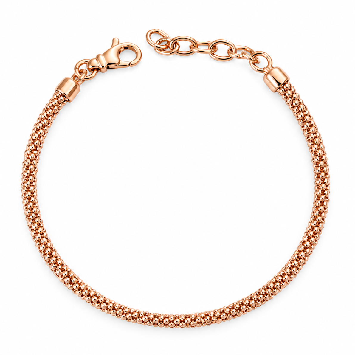 Bracciale Sottile in Argento 925 Finitura Oro Rosa con Maglia Flessibile a Intreccio Morbido
