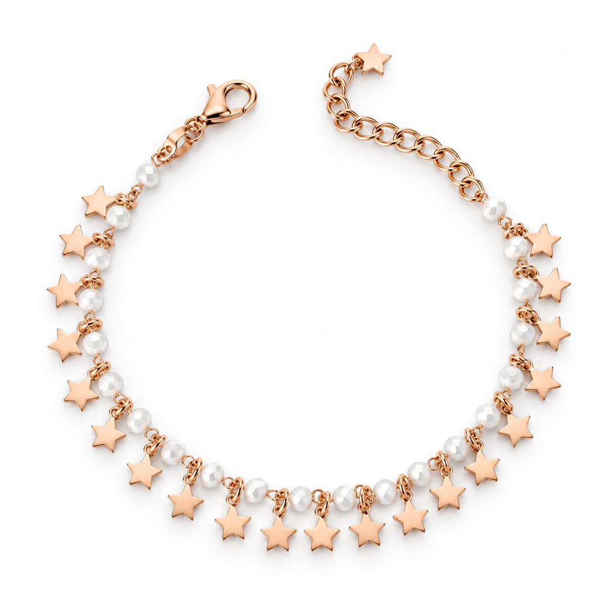 Bracciale Cascata di Stelle in Argento 925 Placcato Oro Rosa con Pietre Bianche Sfaccettate