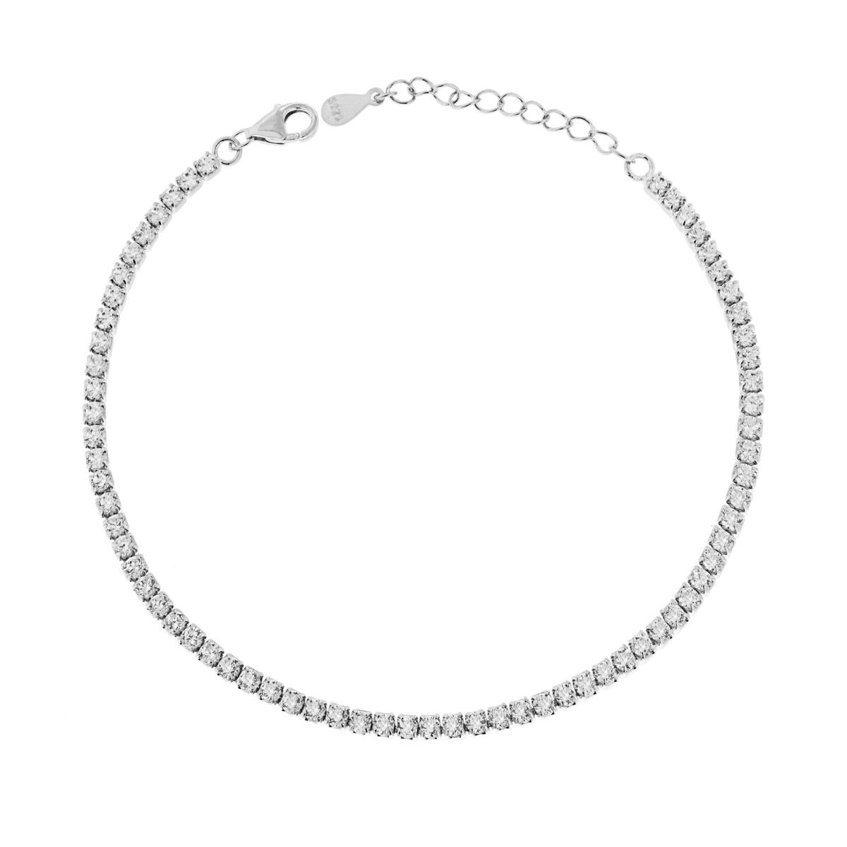 Bracciale Tennis in Argento 925 Rodiato Regolabile - Spessore 2 mm