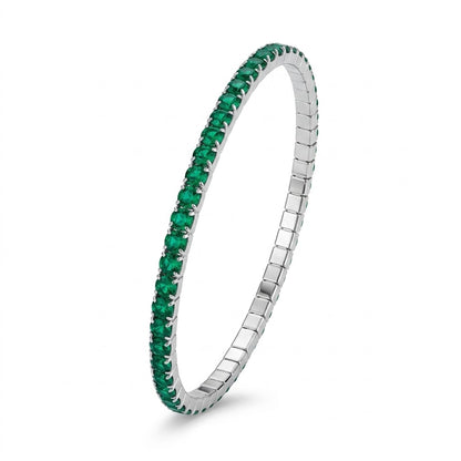 Bracciale Tennis Elastico Color Argento 3 mm con Strass Verde Smeraldo