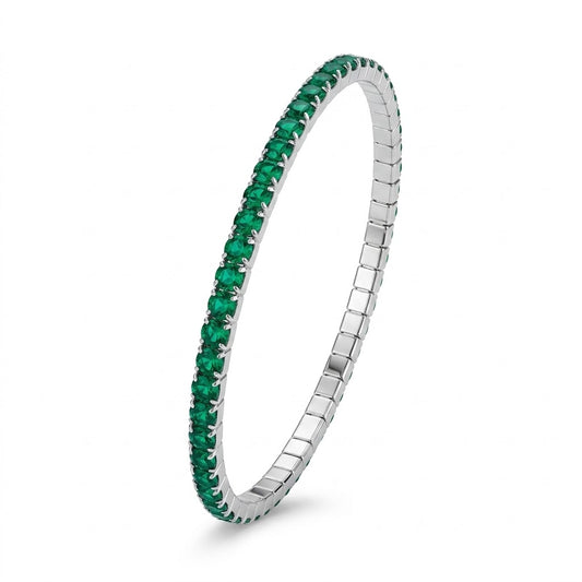 Bracciale Tennis Elastico Color Argento 3 mm con Strass Verde Smeraldo Gaiè Bijoux