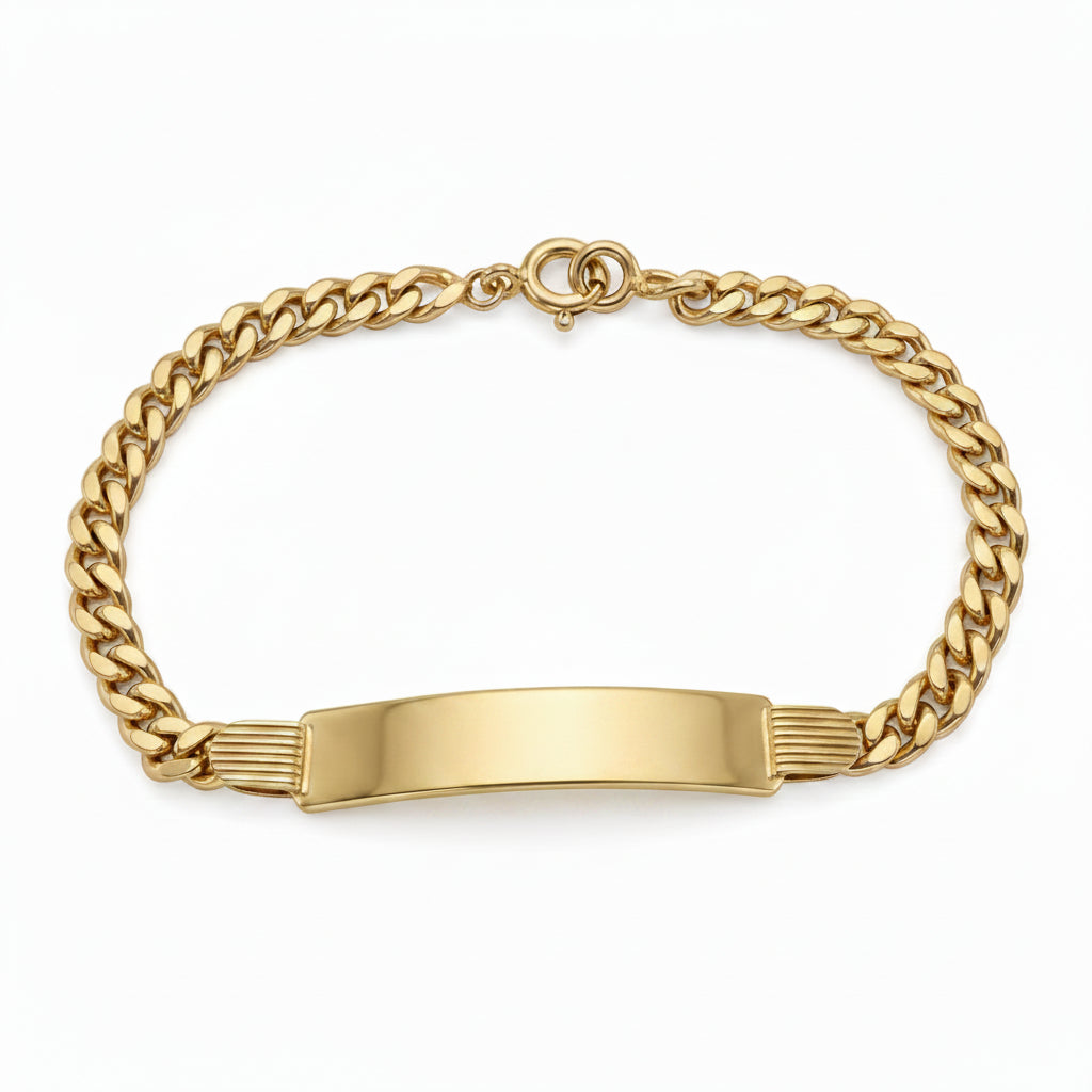 Bracciale da Uomo in Oro Giallo 18 Carati Maglia Grumette con Targhetta Personalizzabile