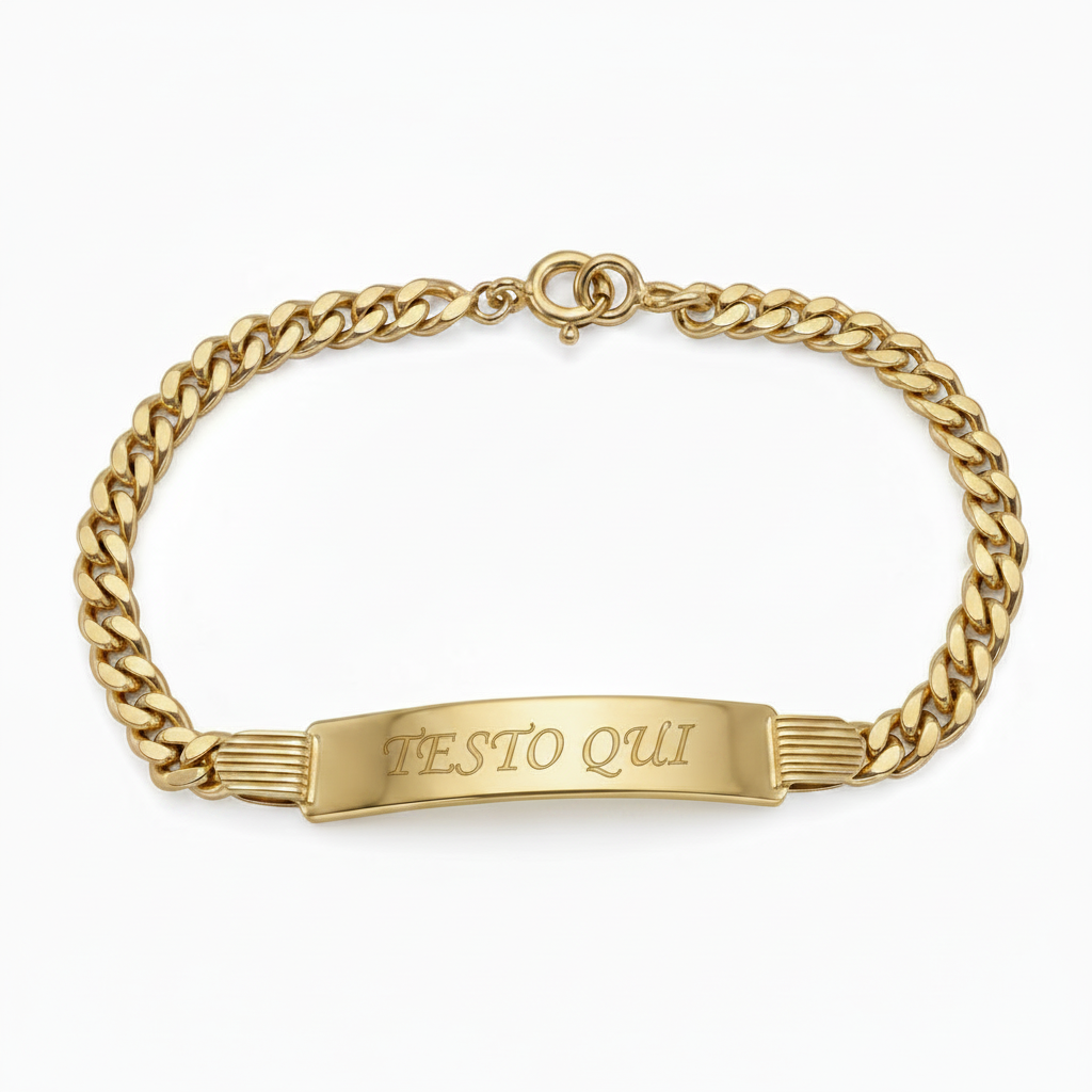 Bracciale da Uomo in Oro Giallo 18 Carati Maglia Grumette con Targhetta Personalizzabile