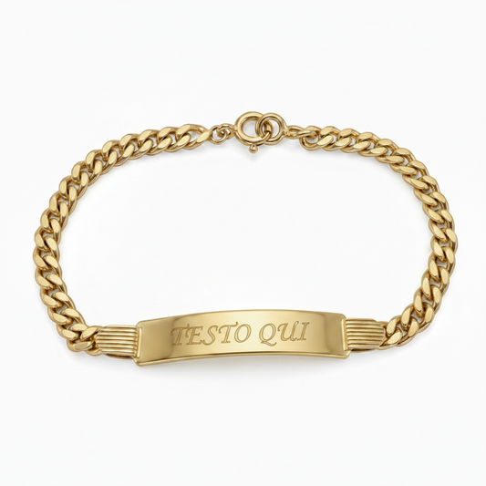 Bracciale da Uomo in Oro Giallo 18 Carati Maglia Grumette con Targhetta Personalizzabile