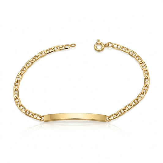 Bracciale da Uomo in Oro Giallo 18 Carati Maglia Traversino con Targhetta Personalizzabile