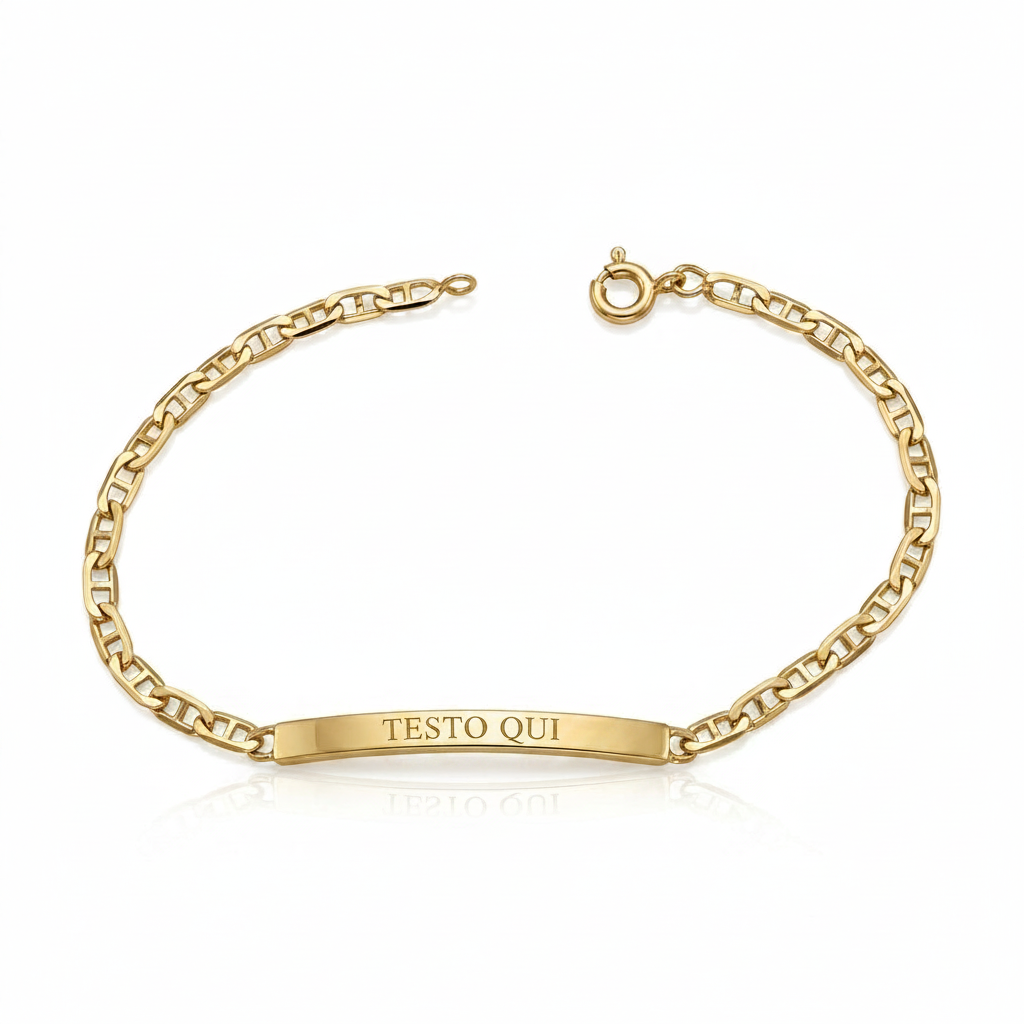 Bracciale da Uomo in Oro Giallo 18 Carati Maglia Traversino con Targhetta Personalizzabile