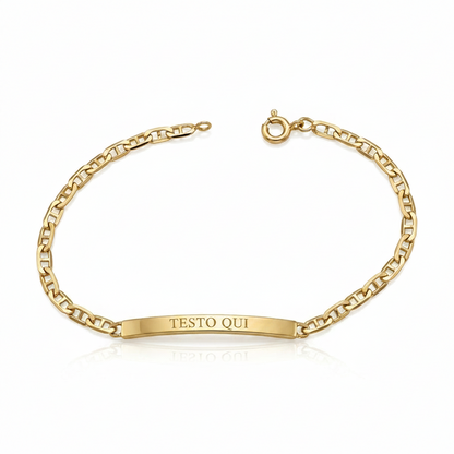 Bracciale da Uomo in Oro Giallo 18 Carati Maglia Traversino con Targhetta Personalizzabile