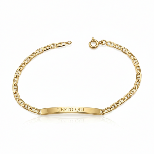Bracciale da Uomo in Oro Giallo 18 Carati Maglia Traversino con Targhetta Personalizzabile