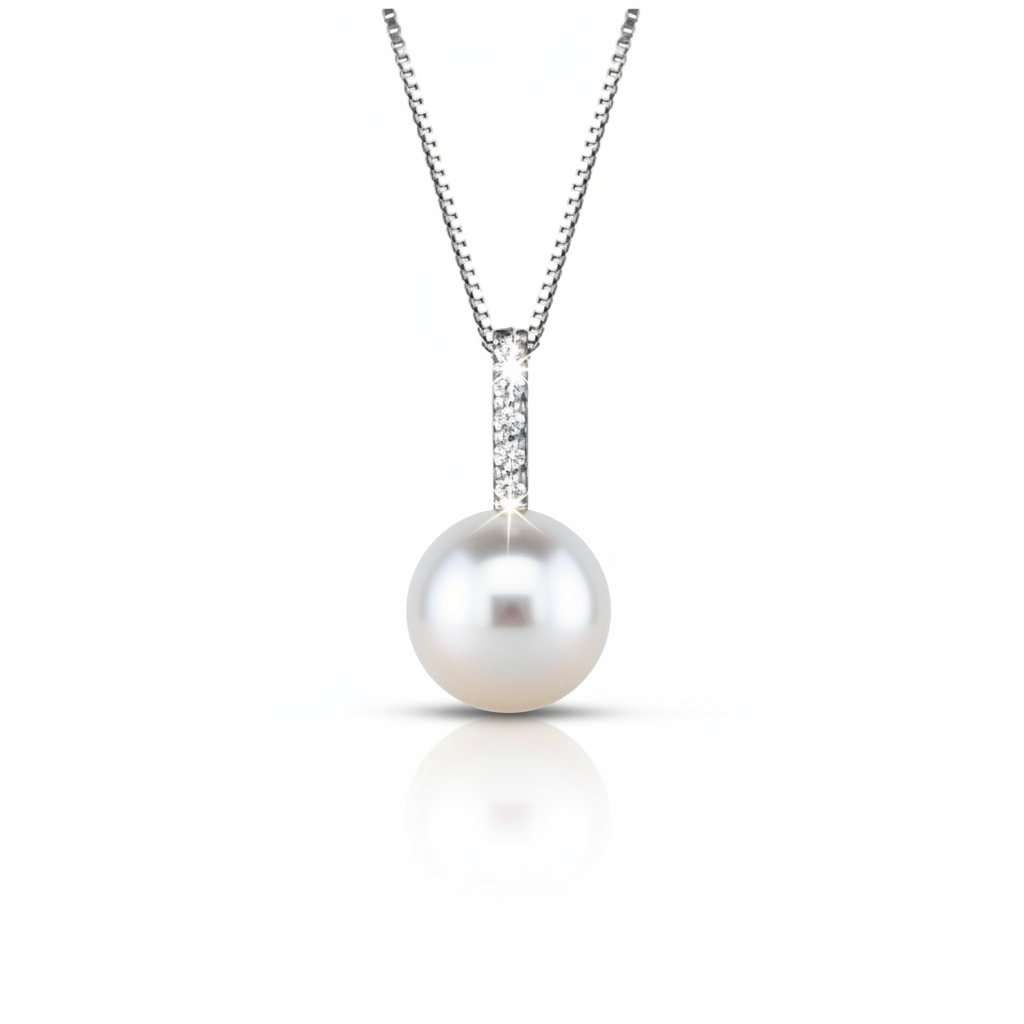Kioto Collana in Oro Bianco Perla e Diamanti Kioto Gioielli