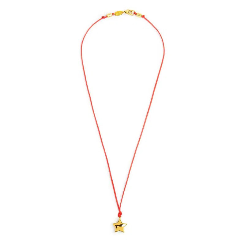 Collana con Cordino Rosso e Ciondolo Stella Grande in Acciaio PVD Oro