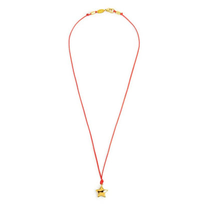 Collana con Cordino Rosso e Ciondolo Stella Grande in Acciaio PVD Oro