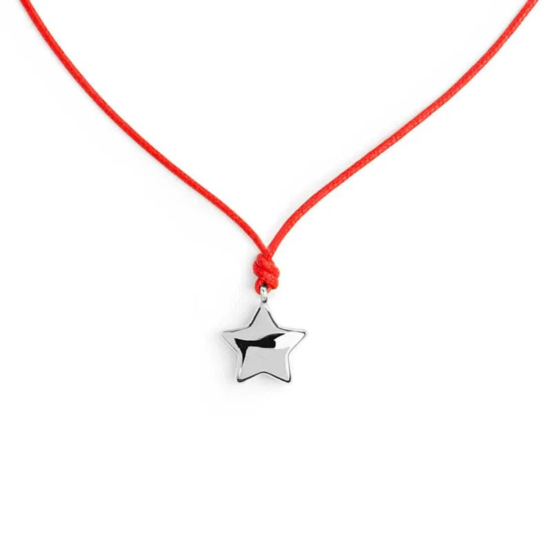 Collana Marlù con Cordino Rosso e Stella Grande in Acciaio