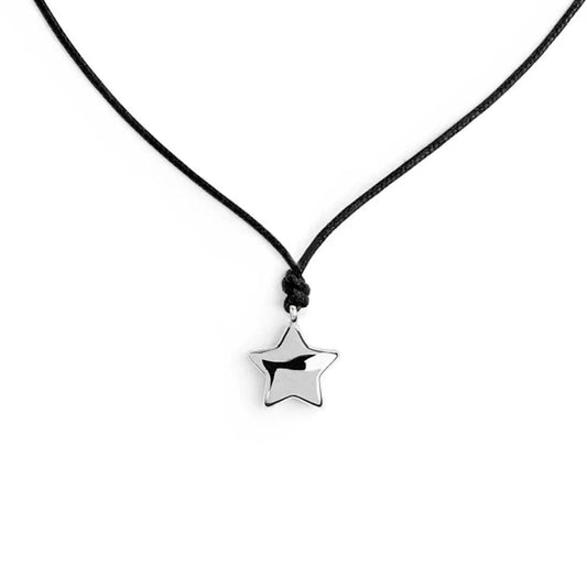 Collana con Cordino Nero e Ciondolo Stella Grande in Acciaio Marlù