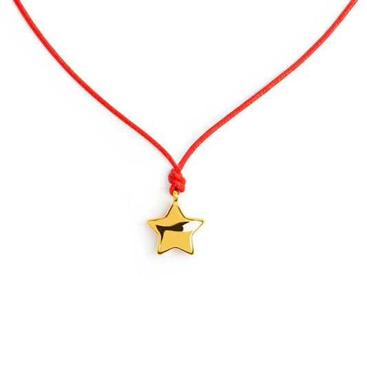 Collana con Cordino Rosso e Ciondolo Stella Grande in Acciaio PVD Oro Marlù