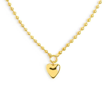 Collana in Acciaio PVD Oro a Catena a Sfere con Cuore Pendente