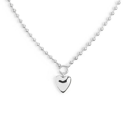 Collana in Acciaio a Catena a Sfere con Cuore Pendente (Colore Acciaio)