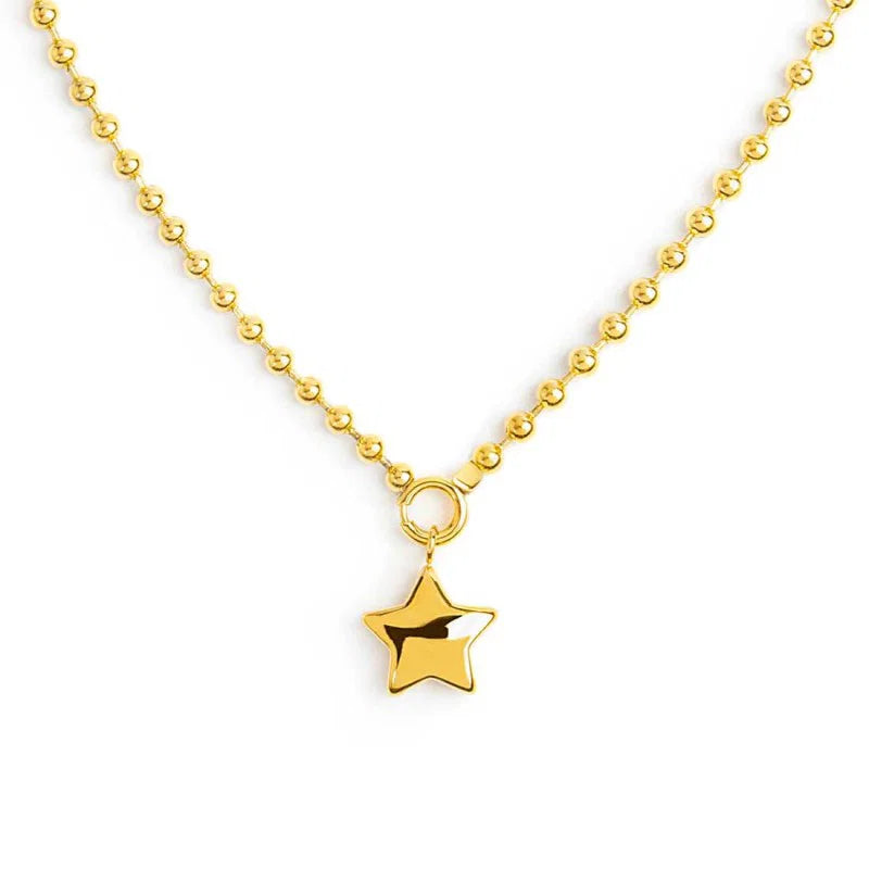 Collana Marlù in Acciaio Oro Catena a Sfere con Stella in Acciaio Oro