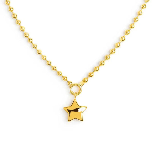 Collana Marlù in Acciaio Oro Catena a Sfere con Stella in Acciaio Oro
